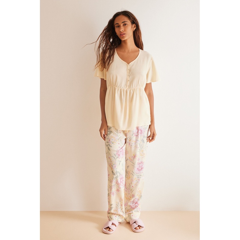 Viscous Yellow Pajamas Floral Print