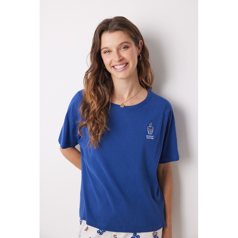 100% Cotton Short Sleeve T-Shirt In Blue