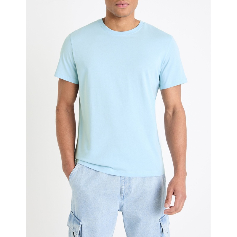 100% Cotton Straight Crew Neck T-Shirt - Light Blue