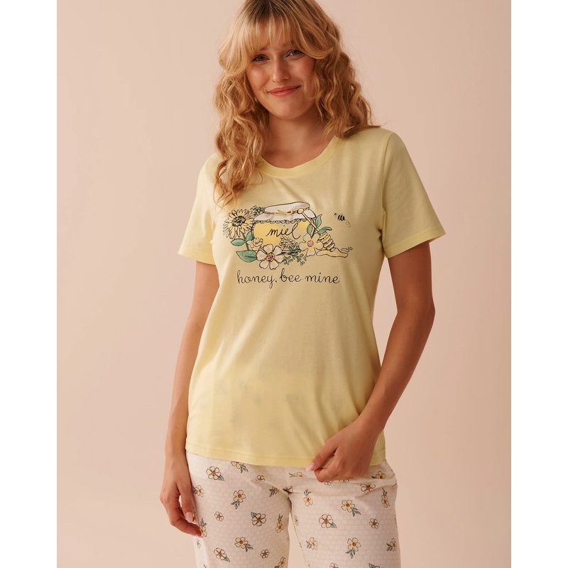 Bee Print Cotton Crew Neck T-Shirt
