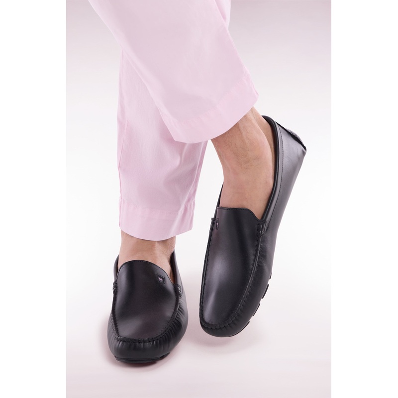 Black Split Leather Loafers