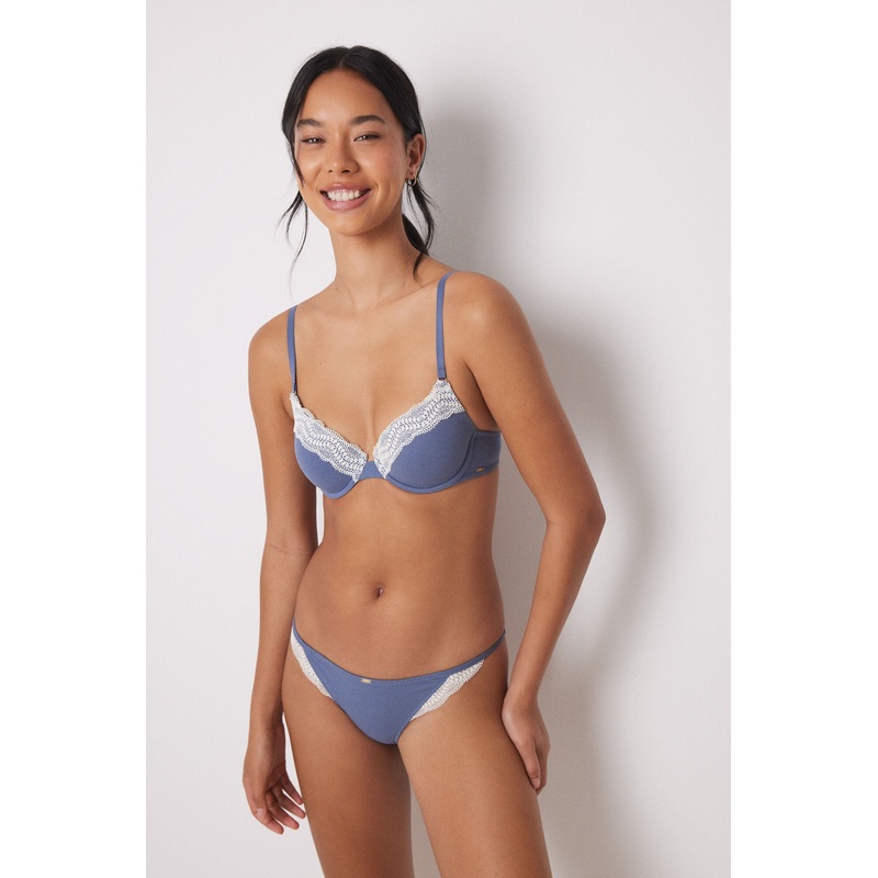 Blue Ribbed Brazilian Panty