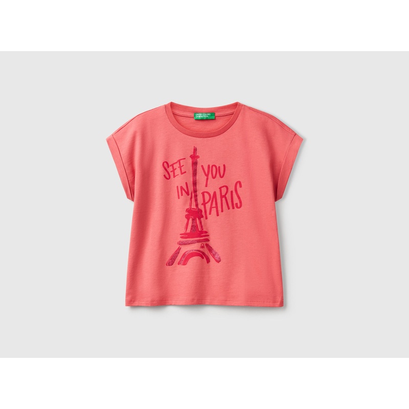 Boxy Fit T-Shirt with Print and Glitter