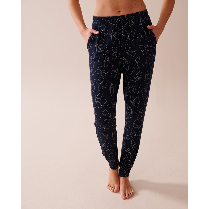 Butterfly Print Soft Jersey Jogger Pajama Pants