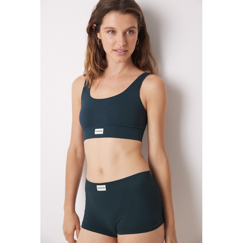 Dark Green Seamless Ribbed Boxer Briefs