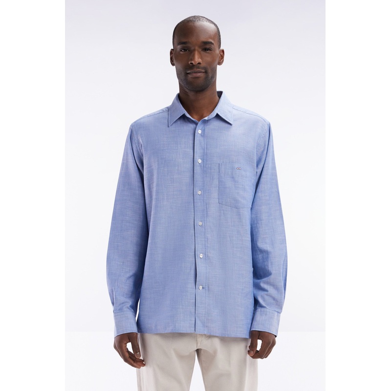 Grey Cotton Shirt with Patch Pocket