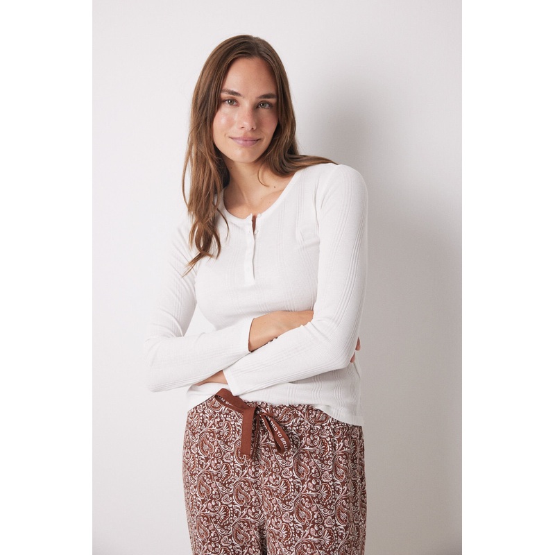 Ivory Ribbed Long Sleeve T-Shirt