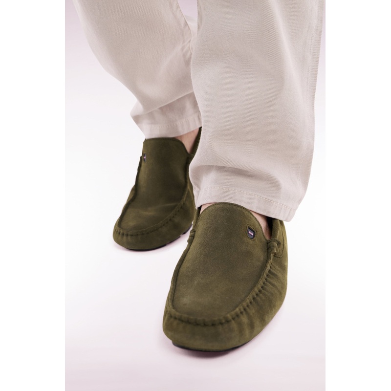 Khaki Suede Leather Loafers