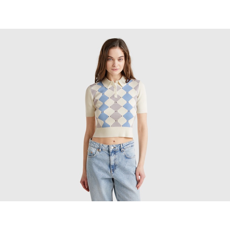 Knit Polo with Diamond Inlay