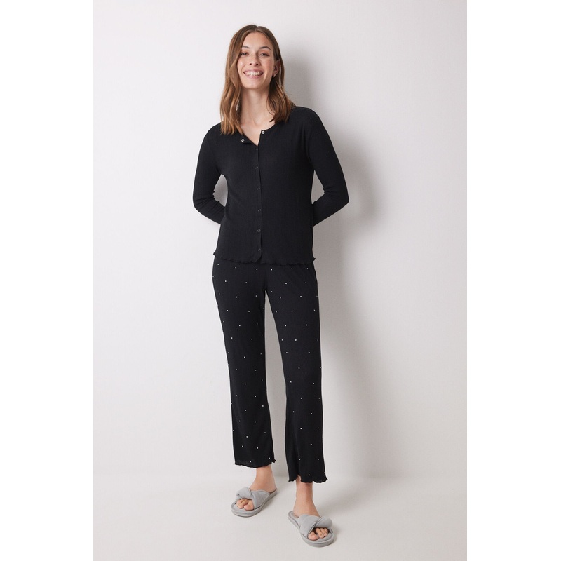 Long Black Ribbed Set