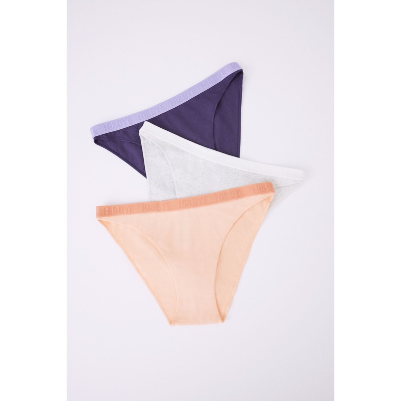 Pack Of 3 Classic Cotton Panties In Orange, Grey & Purple