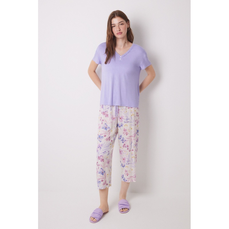 Pajama Capri Soft Touch Patterned Flowers
