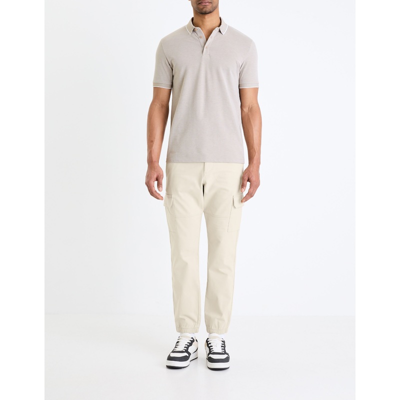 Slim Cargo Trousers In Stretch Cotton - Beige