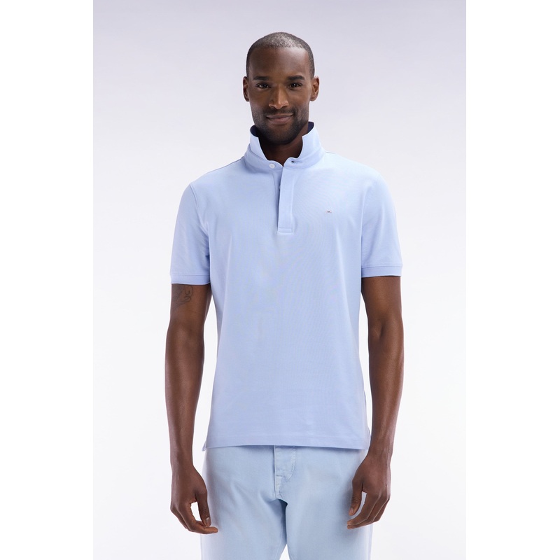 Slim-Fit Short-Sleeved Polo Shirt in Light Grey Stretch Cotton Piqu