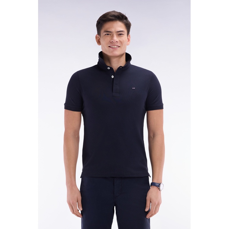 Slim-Fit Short-Sleeved Polo Shirt in Navy Stretch Cotton Piqu