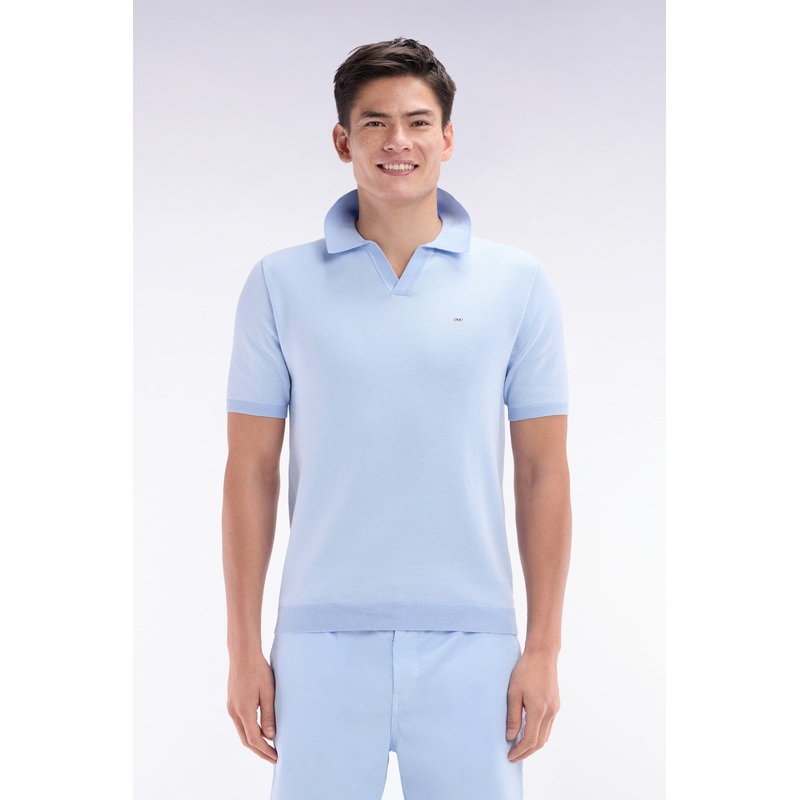 Straight-Cut Sky Blue Cotton Polo Neck Jumper