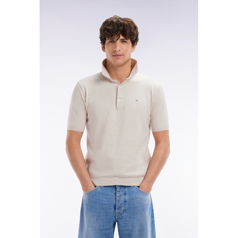 Straight-Fit Beige Cotton-Silk-Blend Polo Neck Jumper
