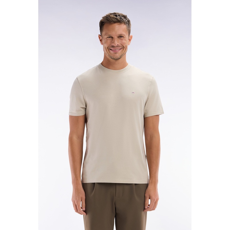 Straight-Fit Beige Short-Sleeved T-Shirt