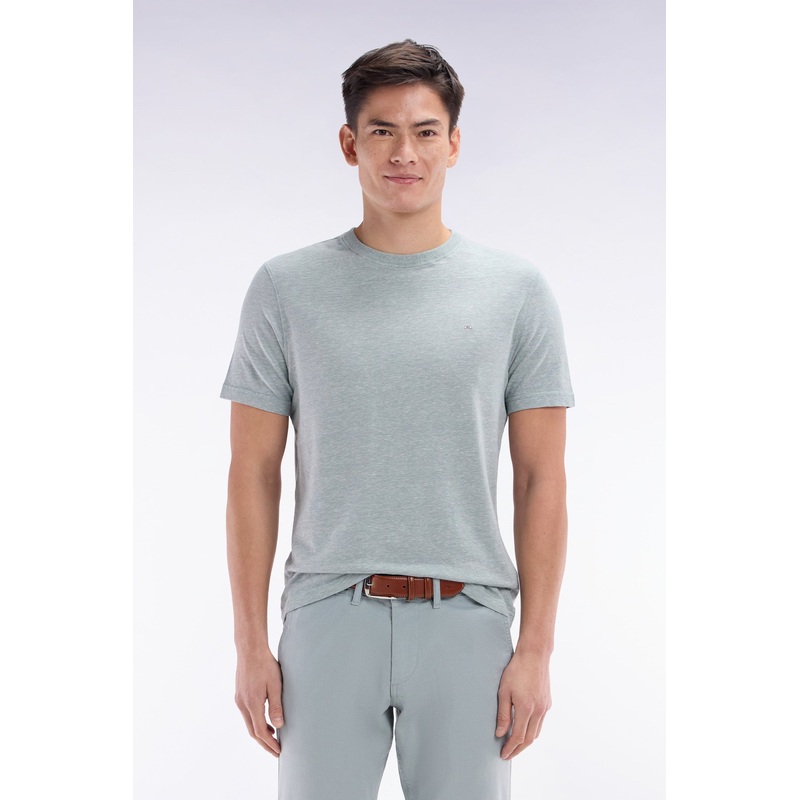Straight-Fit Medium Grey T-Shirt in Cotton and Linen Blend