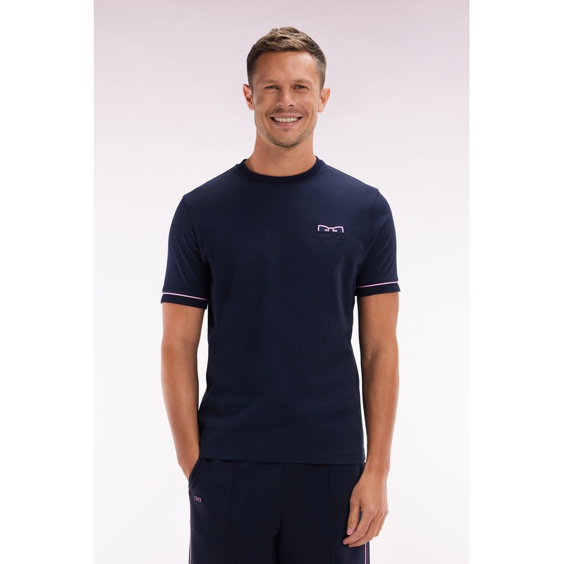 Straight-Fit Two-Tone Navy Cotton T-Shirt with Eden Park French Flair Embroidery