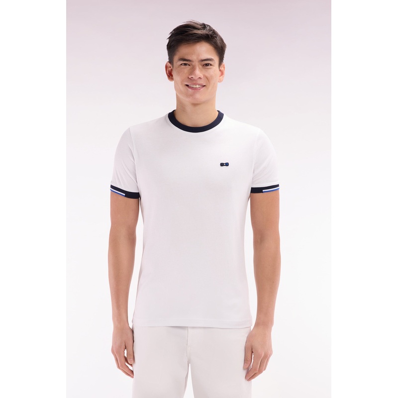 Straight-Fit White Cotton T-Shirt with Back Embroidery