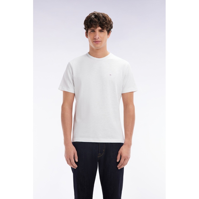 Straight Fit White Slub Cotton Jersey T-Shirt