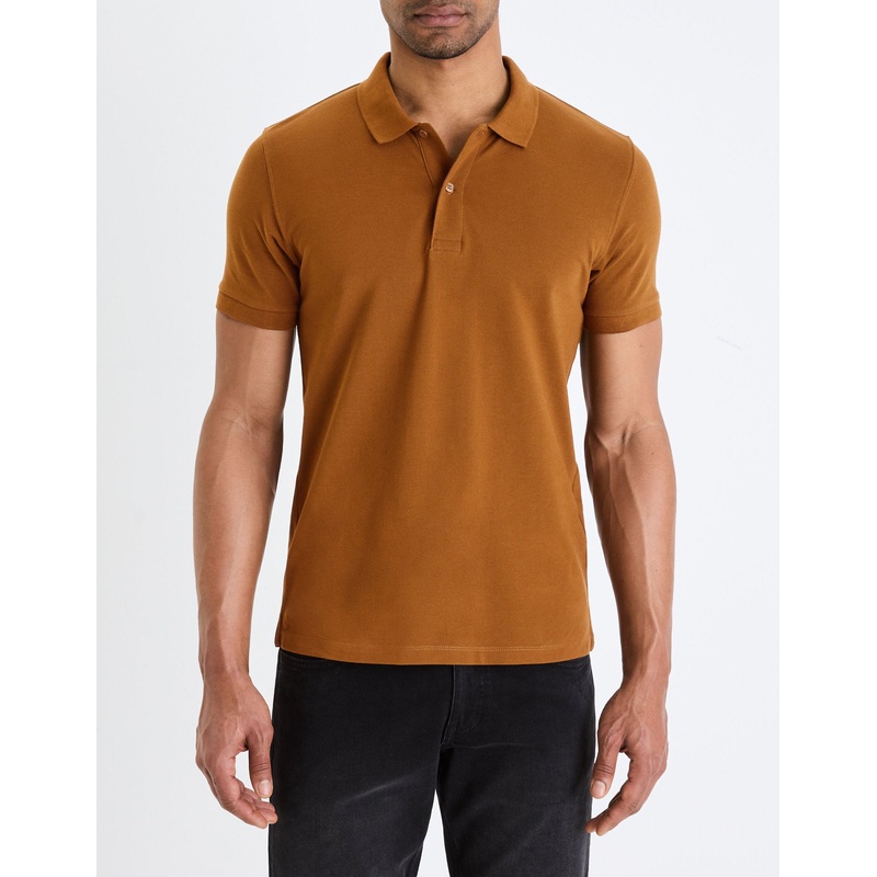 Straight Pique Cotton Polo Shirt - Dark Brown