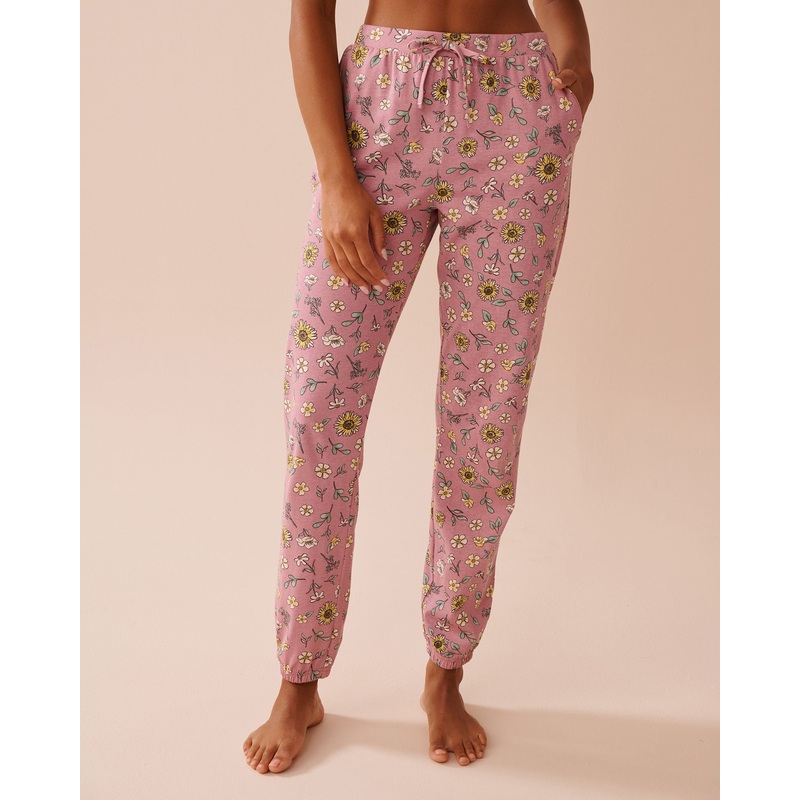 Sunflower Print Cotton Jogger Pajama Pants