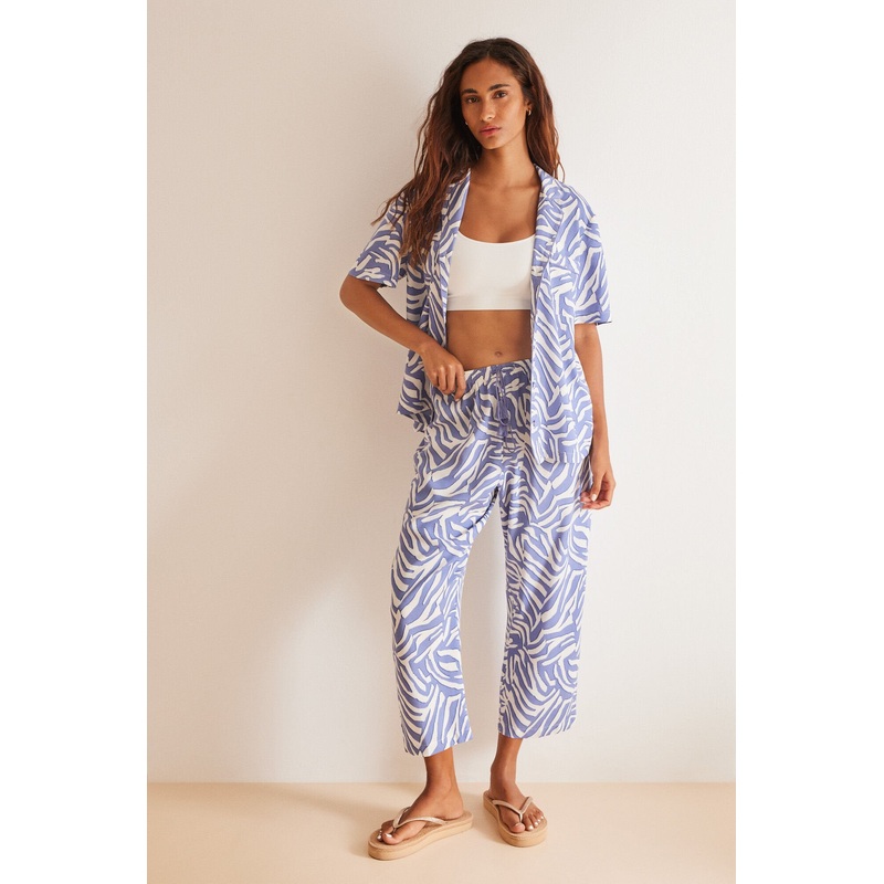 T-Shirt Pajamas Capri Blue Zebra