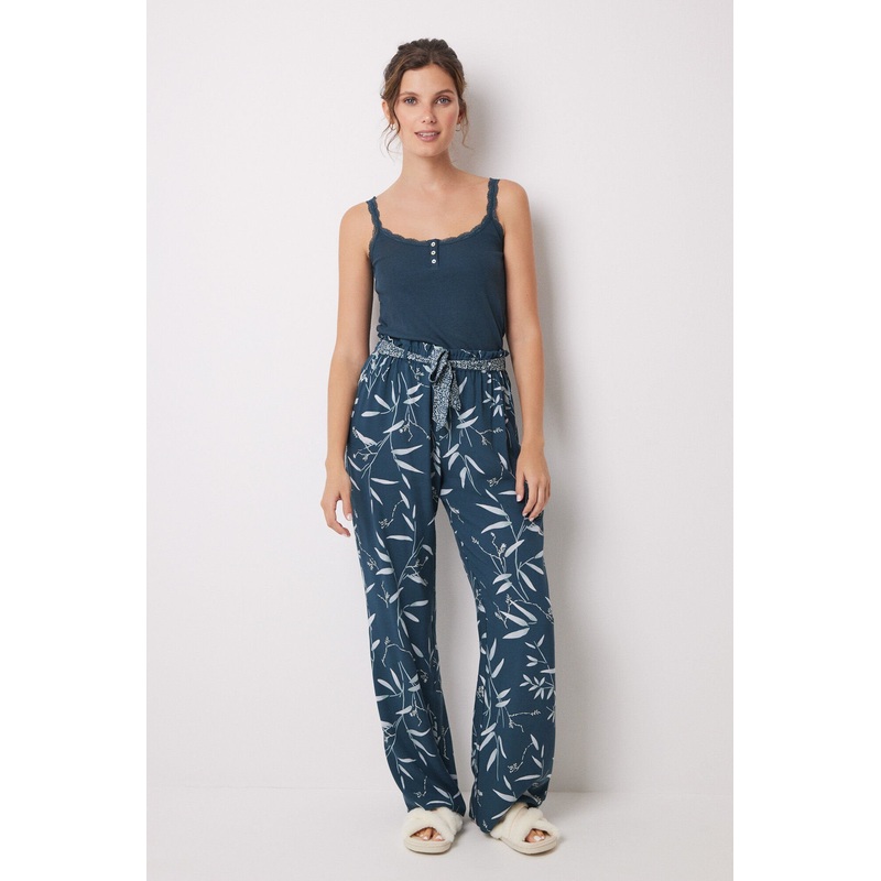 Viscose Lounge Pants With Leaf Print