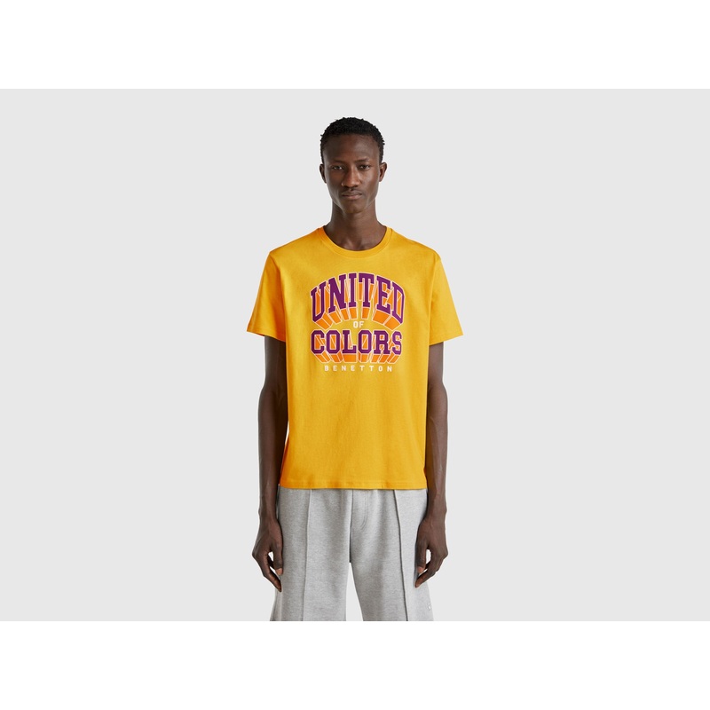 Yellow T-Shirt in Cotton with Purple Logo