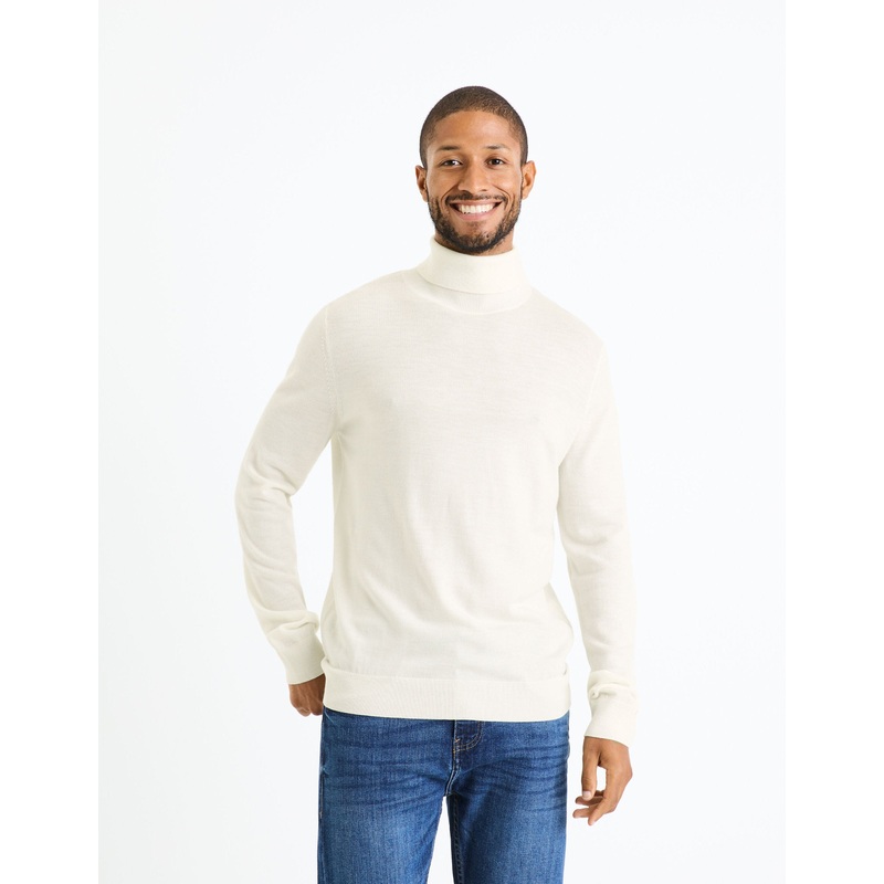 100% Merino Wool Turtleneck Sweater - Beige