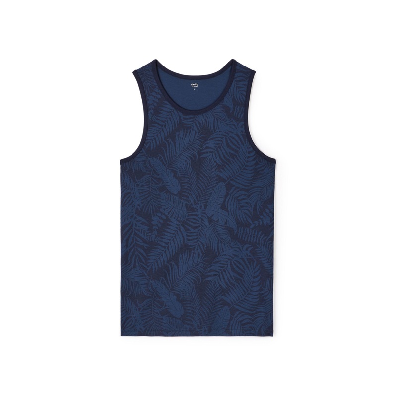 Cotton Crew Neck Tank Top - Navy