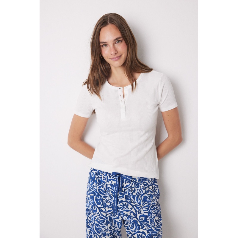 Ivory Ribbed Short Sleeve T-Shirt