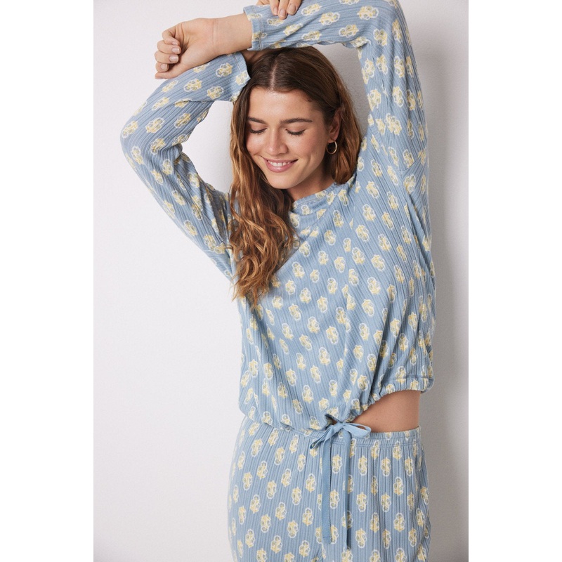 Long Soft Touch Ribbed Floral Pajamas