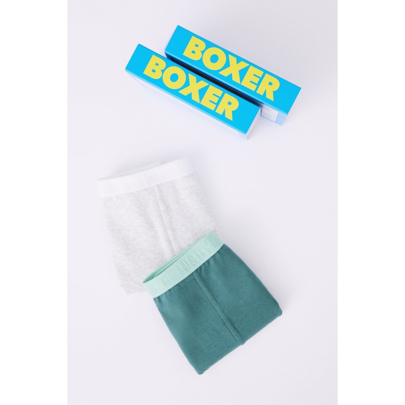 Pack Of 2 Boxer Briefs In Grey And Green Cotton
