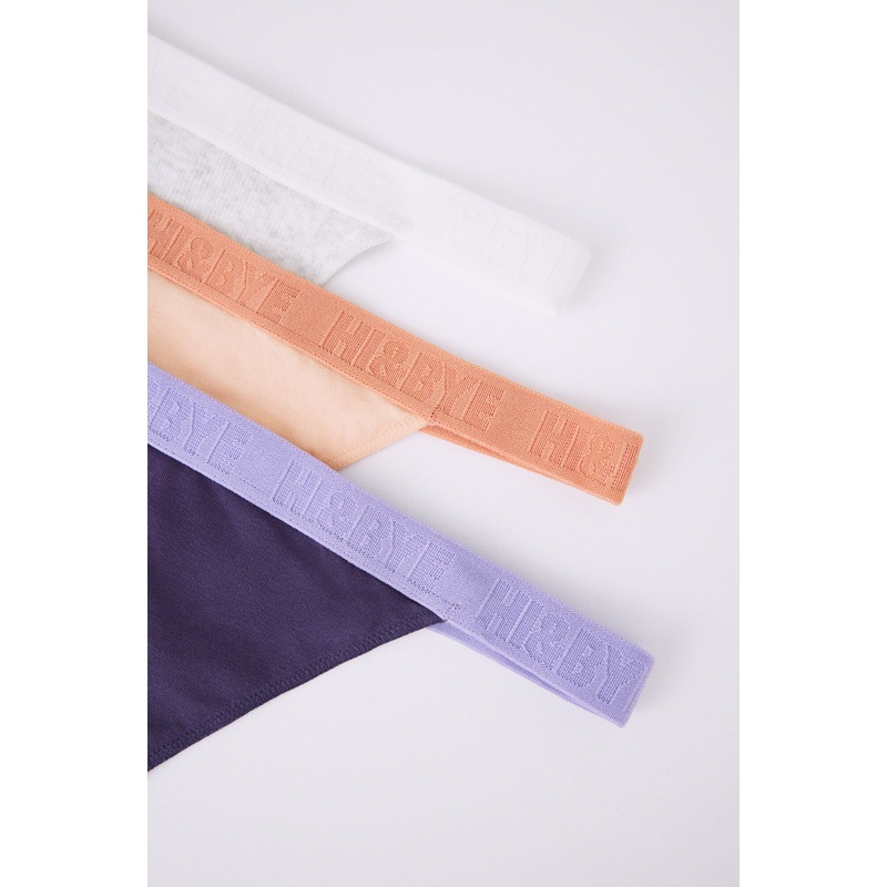Pack Of 3 Cotton Thongs In Grey, Purple & Orange
