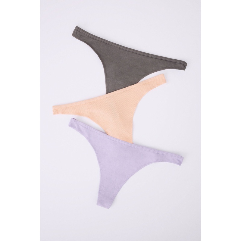 Pack Of 3 Cotton Thongs In Lilac, Yellow & Brown