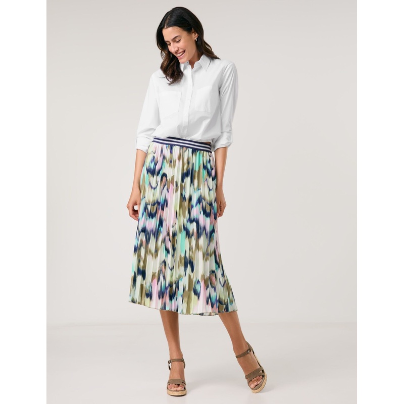 Patterned Pleated Skirt with an Elasticated Waistband
