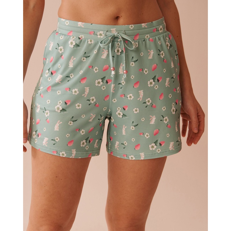 Rabbit & Strawberry Print Super Soft Bermuda Pajam