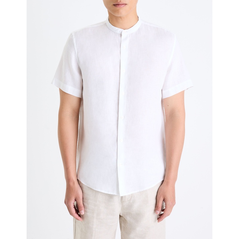 Regular Shirt With Mandarin Collar 100% Linen - White