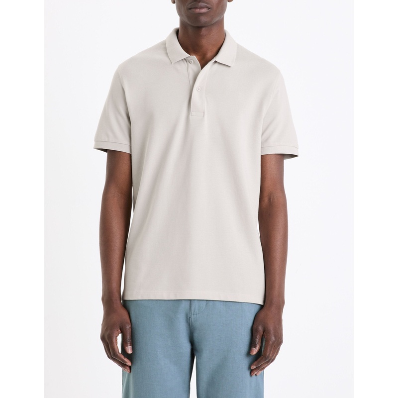 Straight Cotton Pique Polo Shirt - Gray