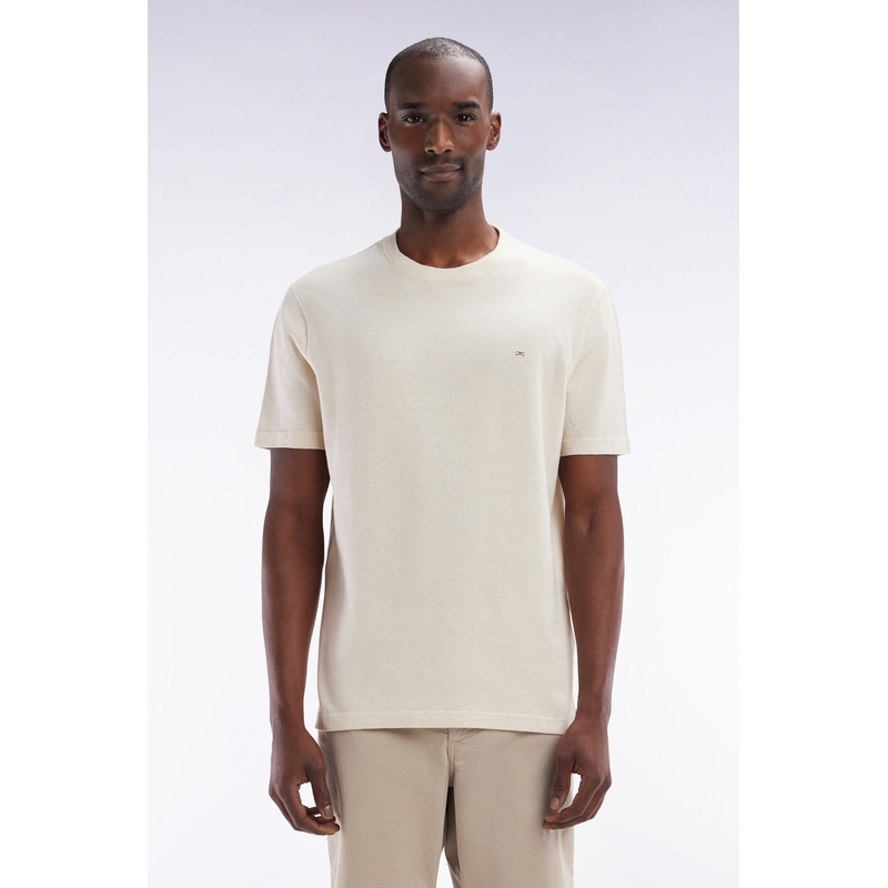 Straight-Fit Ecru T-Shirt in Cotton and Linen Blend