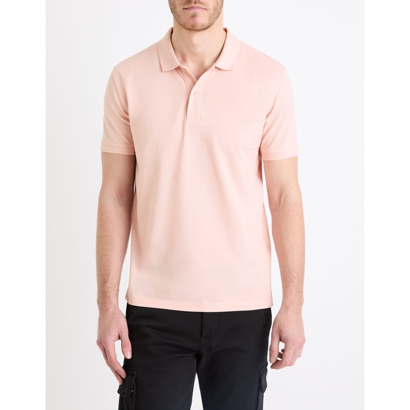 Straight Pique Cotton Polo Shirt - Light Pink