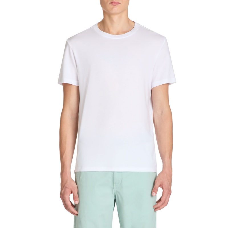 Straight Round Neck Stretch Tencel T-Shirt - White