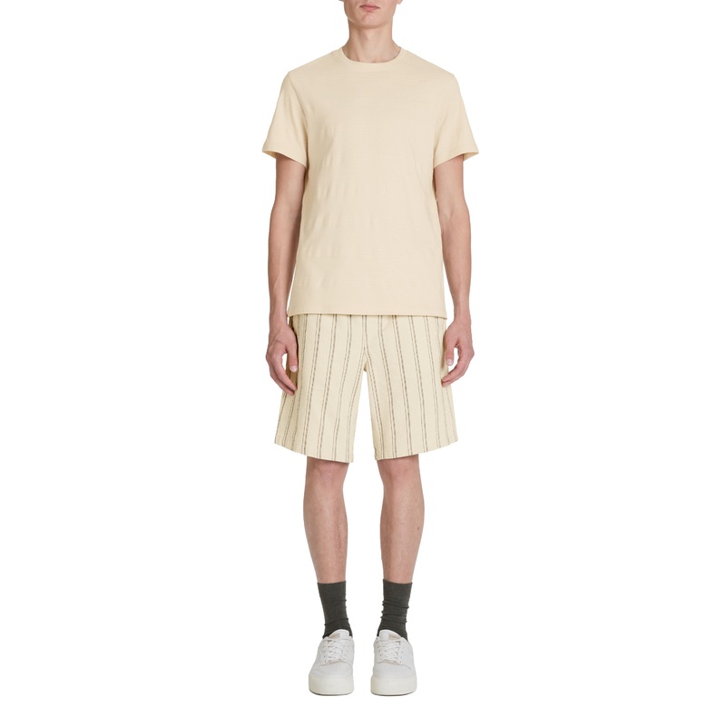 Striped Cotton Bermuda Shorts - Beige