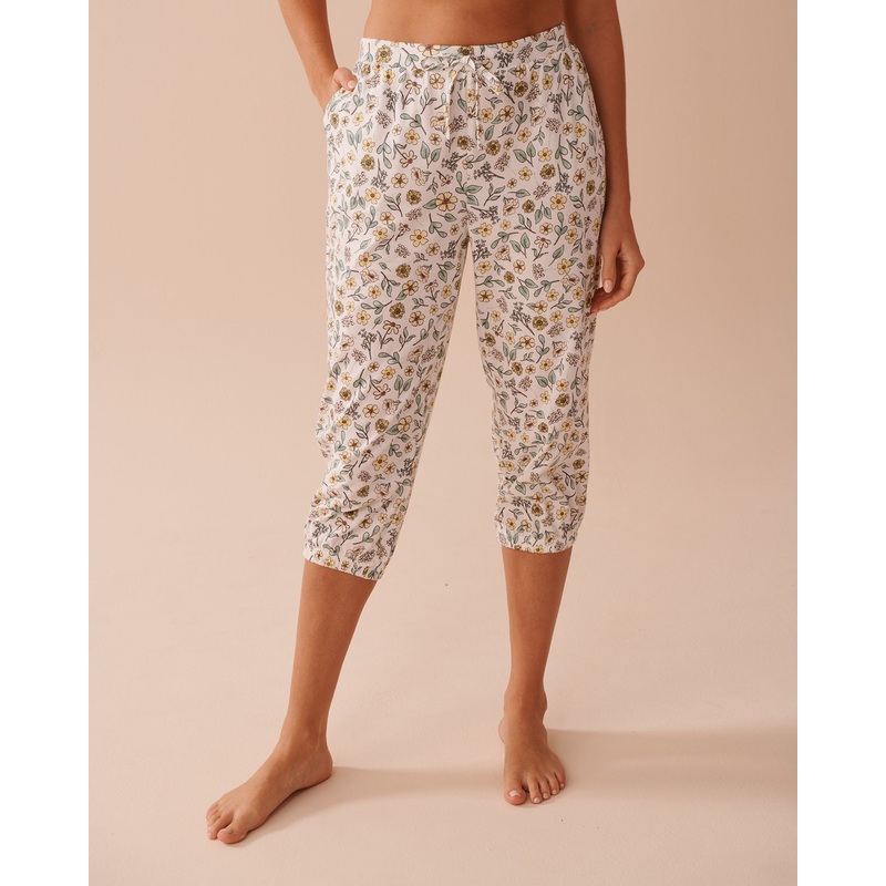 Sunflower Print Cotton Fitted Capris