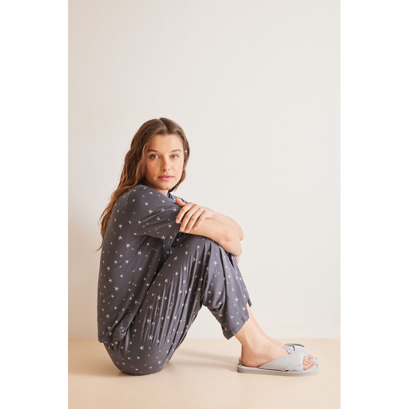 T-Shirt Pajamas Capri Soft Touch Gray