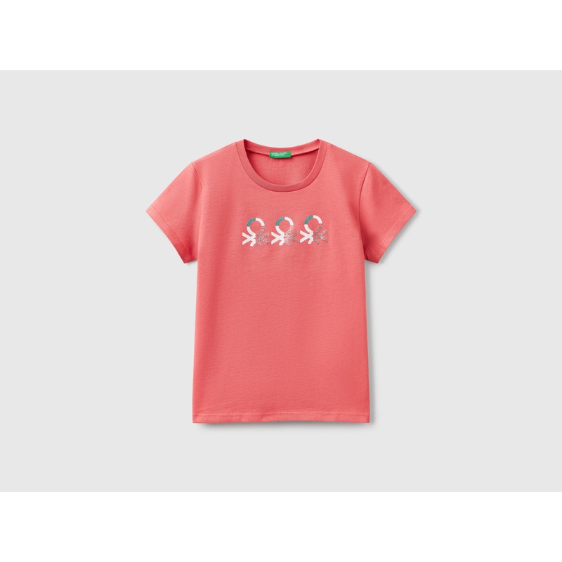 T-Shirt with Glittery Logo in Cotton