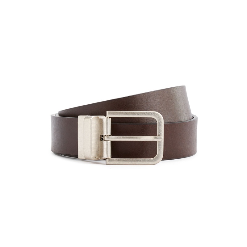 Vintage Buckle Leather Belt - Brown